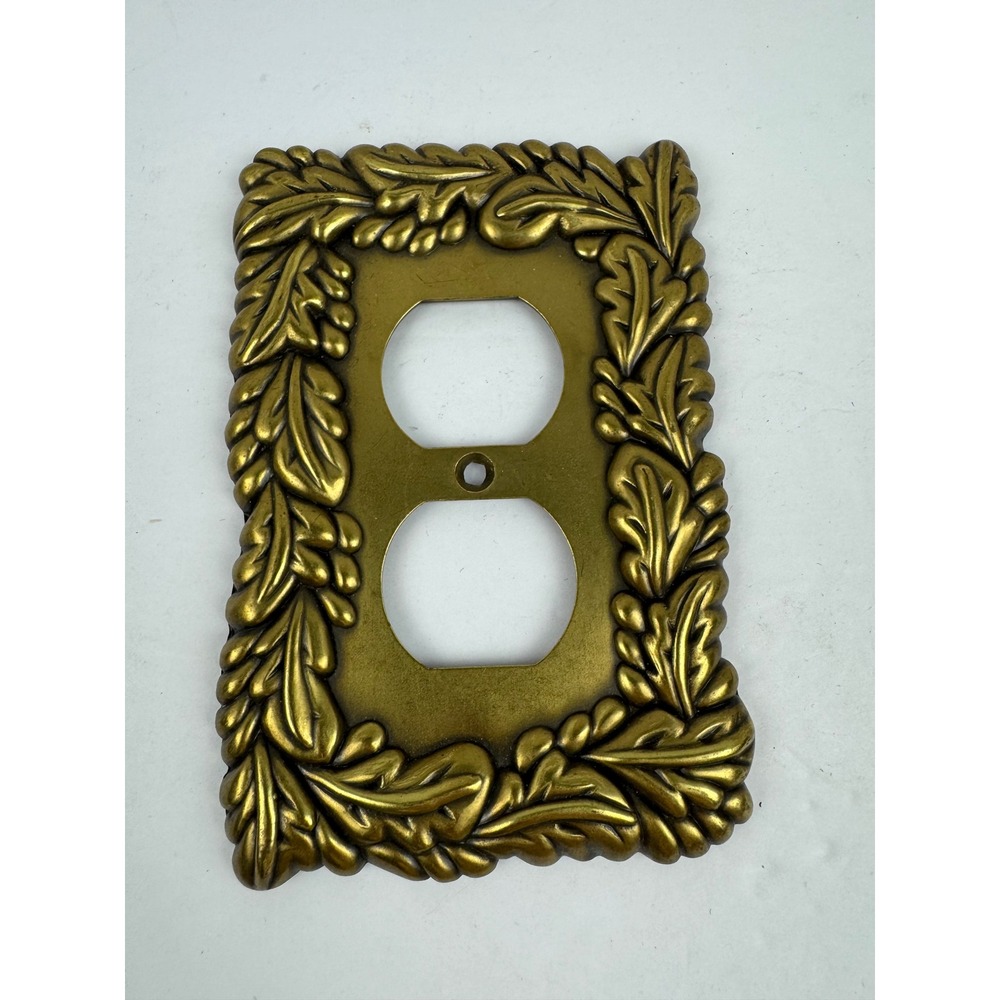 Vintage LHMC 2003 Antique Brass Acanthus Leaf Duplex Outlet Cover Wall Plate